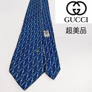 未使用に近い　超美品　グッチ　ネクタイ　ブルー　イタリア製　シルク