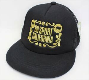 CH09ボースポーツ フラットキャップCALIFORNIAカリフォルニア 刺繍Bo Sport平つば メッシュキャップ野球帽CAPベースボール キャップ 黒色