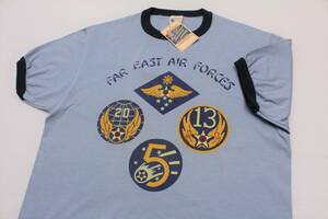 YTS20東洋XSアジアUSエアフォース 日本 オキナワFAR EASTステンシルUSA製 リンガーTシャツBuzz Rickson'sバズリクソンズ 色少し杢ブルー