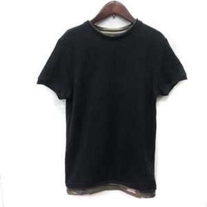 ザラマン ZARA MAN Tシャツ カットソー フェイクレイヤード 迷彩 カモフラ 半袖 鹿の子 黒 ブラック /YI レディース