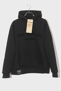 L 未使用品 2023SS サノバチーズ GOD WONT LET ME DIE Hoodie フロッキープリント プルオーバー フーディー パーカー BLACK ブラック SC231