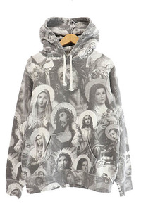 シュプリーム SUPREME 18AW Jesus and Mary Hooded Sweatshirt ジーザス アンド マリア 総柄 フーデッド プルオーバー パーカー S グレー☆