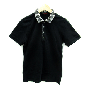 エムケーミッシェルクランオム MK MICHEL KLEIN HOMME ポロシャツ 半袖 ポロカラー アーガイルチェック柄 48 黒 ブラック /SY34 メンズ