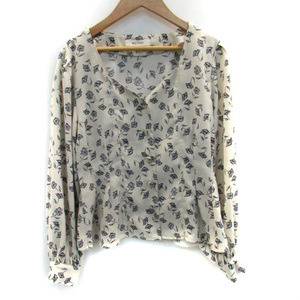  Moussy moussy shirt blouse long sleeve V neck floral print F eggshell white gray /SM2 lady's 