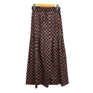  McAfee MACPHEE Tomorrowland long skirt flair skirt floral print cotton 34 navy blue navy orange lady's 