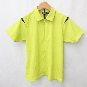 デサント DESCENTE GOLF ゴルフ シャツ ハーフジップ 半袖 メッシュ 黄緑 黒 イエローグリーン ブラック XO メンズ