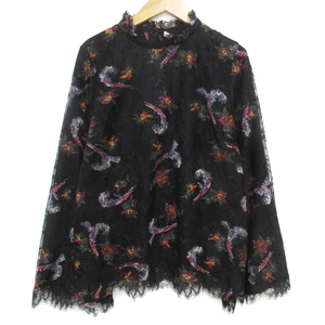  Ungrid blouse cut and sewn long sleeve high‐necked see-through total race floral print multicolor F black green black green /FF53 lady's 