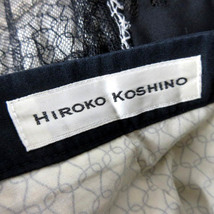 ヒロココシノ HIROKO KOSHINO ロングスカート 総柄 花柄 チュールレース装飾 アイボリー ブラック 38 レディース_画像3