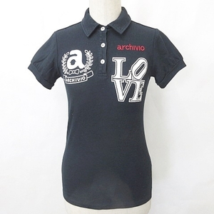 アルチビオ archivio ゴルフ シャツ 半袖 ロゴ 刺繍 プリント 紺 ネイビー 36 レディース