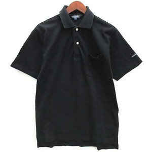 バーバリーゴルフ BURBERRY GOLF 前立ホースマーク カノコ ポロシャツ 襟裏ノバチェック 半袖 ブラック 黒 S メンズ