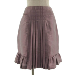 フラジール FRAGILE スカート プリーツ タイト 裾フレア ひざ丈 半光沢 シルク100％ パープル系 紫系 36 レディース