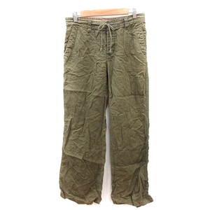  Rose Bud ROSE BUD wide pants button fly damage processing cut off flax linen2 khaki green green /AU lady's 