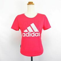 アディダス adidas Tシャツ カットソー 半袖 クルーネック ビッグロゴ M ピンク スポーツウェア ※EKM レディース_画像1