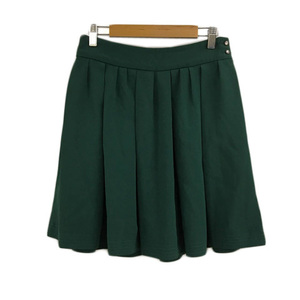  Rope ROPE skirt pleat flair Mini tuck biju- button plain 38 green green lady's 