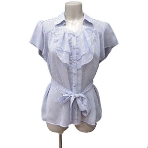  ef-de ef-de shirt blouse chiffon waist Mark stripe short sleeves 9 purple light purple /YK lady's 