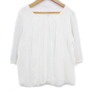  SunaUna Sunauna blouse cut and sewn . minute sleeve round neck switch see-through race 40 white white /FF51 lady's 