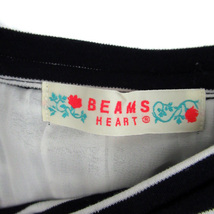 ビームスハート BEAMS HEART カットソー 半袖 ラウンドネック ボーダー柄 レイヤード風 プリーツ 紺 ネイビー /SM12 レディース_画像4