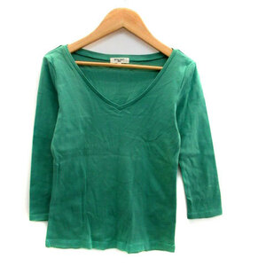 ナチュラルビューティーベーシック NATURAL BEAUTY BASIC Tシャツ カットソー Vネック 七分袖 無地 M 緑 グリーン /HO21 レディース