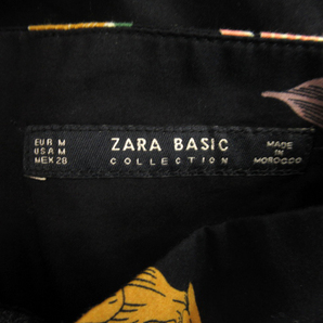ザラ ベーシック ZARA BASIC フレアスカート ミモレ丈 花柄 マルチカラー リボン M 黒 ブラック /SY13 レディースの画像3