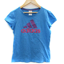 アディダス adidas Tシャツ カットソー 半袖 ラウンドネック プリント L ライトブルー 水色 /SM12 レディース_画像1