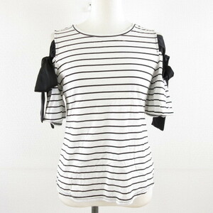  Queens Court QUEENS COURT cut and sewn short sleeves shoulder see . border 2 white black *A99 lady's 