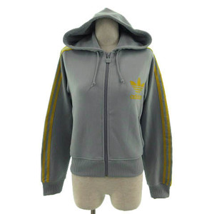  Adidas adidas Parker jersey long sleeve Zip up Logo print 3ps.@ line cotton . gray yellow yellow color OT lady's 