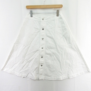  Ships SHIPS flair skirt long height button cotton 38 white kz5272 lady's 