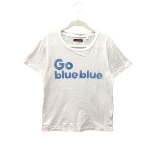 ブルーブルー BLUE BLUE Tシャツ カットソー クルーネック ロゴプリント 半袖 0 白 ホワイト /YK メンズ