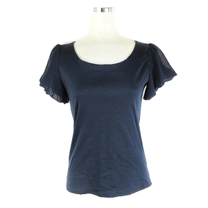  Ships SHIPS cut and sewn short sleeves round neck switch chiffon thin cotton plain M navy blue navy tops /MO lady's 