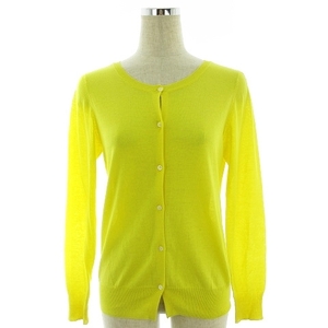 lapis Luce pa- Beams LAPIS LUCE PER BEAMS knitted cardigan long sleeve crew neck thin cotton plain yellow tops lady's 