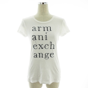 アルマーニエクスチェンジ A/X ARMANI EXCHANGE Tシャツ カットソー 半袖 クルーネック 薄手 コットン 刺繍 S 白 紺 トップス レディース