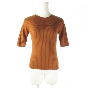  Moussy moussy knitted sweater rib crew neck . minute sleeve stretch F tea Brown /AO19 * lady's 