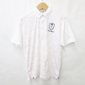 フィラ FILA GOLF ゴルフ シャツ 半袖 ボタンダウン ロゴ 総柄 白 ピンク ホワイト LL メンズ