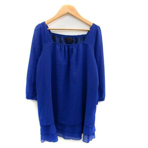  profile PROFILE blouse cut and sewn square neck 7 minute sleeve tia-do38 blue blue /HO8 lady's 
