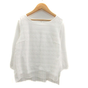 k Miki .k Kumikyoku KUMIKYOKU blouse cut and sewn round neck 7 minute sleeve race switch pleat 2 eggshell white /HO44 lady's 