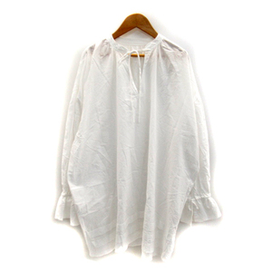  Jeanasis JEANASIS tunic long sleeve slit neck plain ribbon tia-do oversize F white white /SY17 lady's 