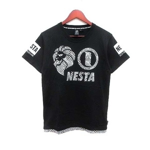 ネスタブランド NESTA BRAND Tシャツ カットソー クルーネック ロゴプリント 半袖 S 黒 ブラック /YK メンズ