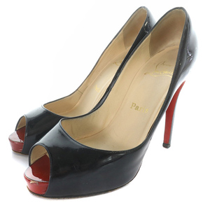 クリスチャンルブタン Christian louboutin パテントオープントゥ パンプス ピンヒール 36.5 23.5cm 黒 ブラック /SR2 ■BT レディース