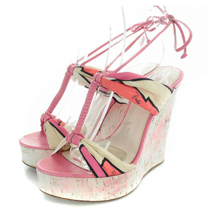  Emilio Pucci EMILIO PUCCI Wedge подошва сандалии ремешок кожа пробка 23.5cm розовый /SR12 #BT женский 