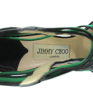 ジミーチュウ JIMMY CHOO サンダル ピンヒール ストラップ レザー 36.5 23.5cm 黒 ブラック 緑 グリーン /SR8 ■BT レディースの画像9