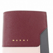 マルニ MARNI 21AW バイカラー コンパクトウォレット 財布 二つ折り レザー ロゴ グレー ピンク ボルドー PFMOQ14U13 LV520 /SR13 レディー_画像4