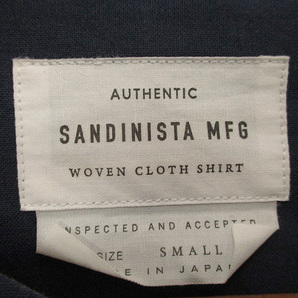 サンディニスタ SANDINISTA ノーカラーシャツ ワークシャツ 長袖シャツ ネイビー S メンズの画像3