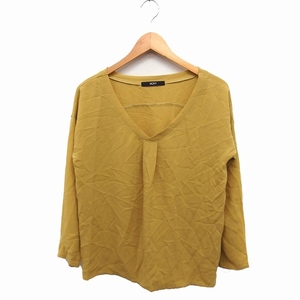  Vicky VICKY long sleeve shirt blouse V neck plain thin 2 mustard yellow /FT49 lady's 