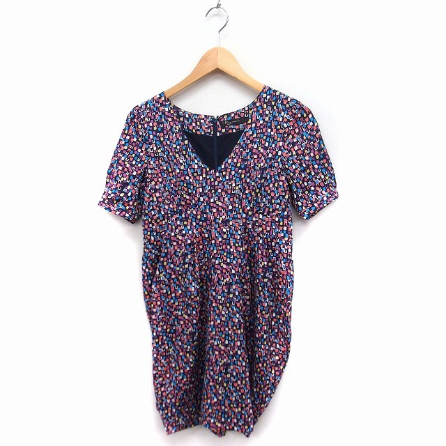 レイビームス Ray Beams Vネック ワンピース 半袖 ひざ丈 タック コ