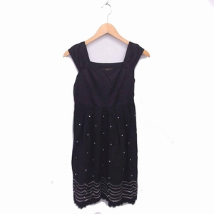  Rope ROPE One-piece long embroidery dot flair no sleeve 7 black black /TT34 lady's 