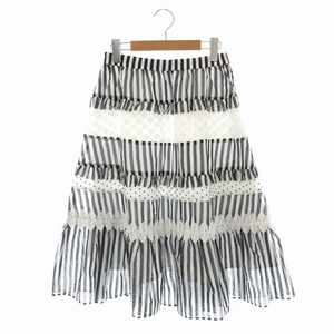 チェスティ Chesty Fabric Mix Skirt ファブリックミックススカート フレア フリル ミモレ丈 ロング ストライプ ドット 1 白 黒