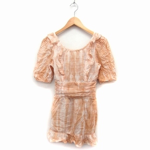  Jill Stuart JILL STUART check pattern flair One-piece Mini short sleeves frill cotton cotton 2 pink beige /FT3 lady's 