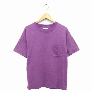 ベイフロー BAYFLOW カットソー Tシャツ クルーネック コットン 綿 リブ 刺繍 半袖 3 紫 パープル /NT5 メンズ