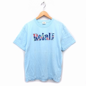 ロイアル roial カットソー Tシャツ クルーネック リブ コットン 綿 透け感 ロゴプリント 半袖 L ライトブルー /NT17 メンズ レディース