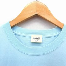 ロイアル roial カットソー Tシャツ クルーネック リブ コットン 綿 透け感 ロゴプリント 半袖 L ライトブルー /NT17 メンズ レディース_画像4